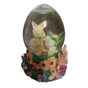 Vintage Easter Bunny Snowglobe Ceramic 4 1/2" Flowers Spring Colorful Detailed